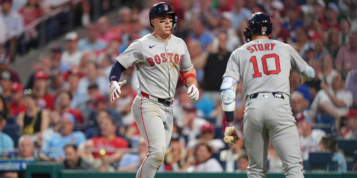 Boston Red Sox infielder Romy Gonzalez (23) reacts after hitting a grand slam against the Philadelphia Phillies in the fifth inning at Citizens Bank Park.
