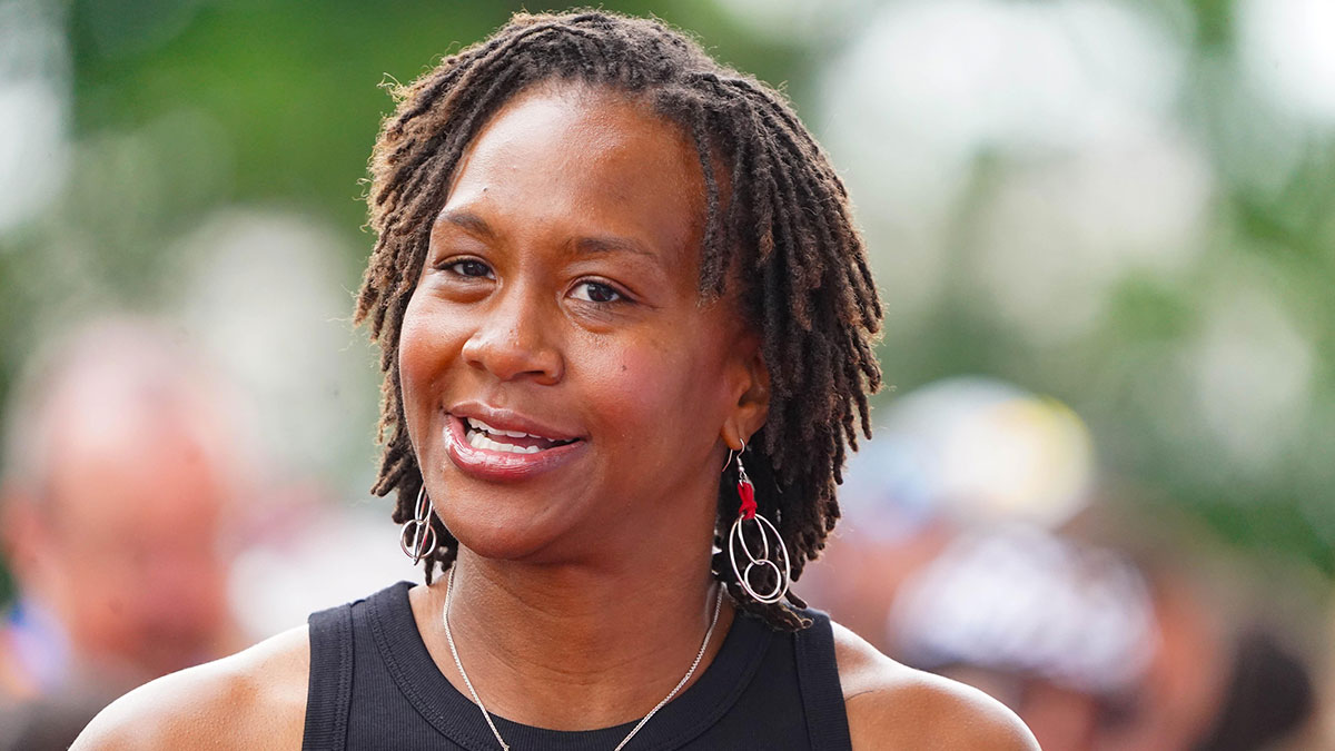 Retired WNBA player Tamika Catchings walks the celebrity red carpet on Sunday, May 26, 2024, during the 108th running of the Indianapolis 500 at Indianapolis Motor Speedway.
