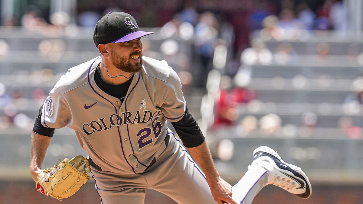 Colorado Rockies starting pitcher Austin Gomber (26) pitches against the Atlanta Braves during the first inning at Truist Park.