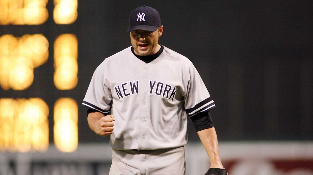 June 27, 2007; Baltimore, MD, USA; New York Yankees pitcher (22) Roger Clemens reacts to getting out of a jam in the fifth innings against the Baltimore Orioles at Camden Yards. Clemens gave up 4 runs in 6 innings pitched. 