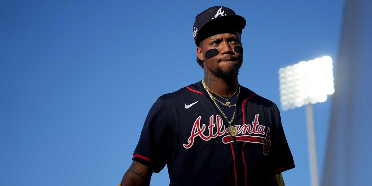 Jul 9, 2025; West Sacramento, California, USA; Atlanta Braves right fielder Ronald Acuna Jr. (13) walks towards the dugout before the start of the game against the Athletics at Sutter Health Park. Mandatory Credit: Cary Edmondson-Imagn Images