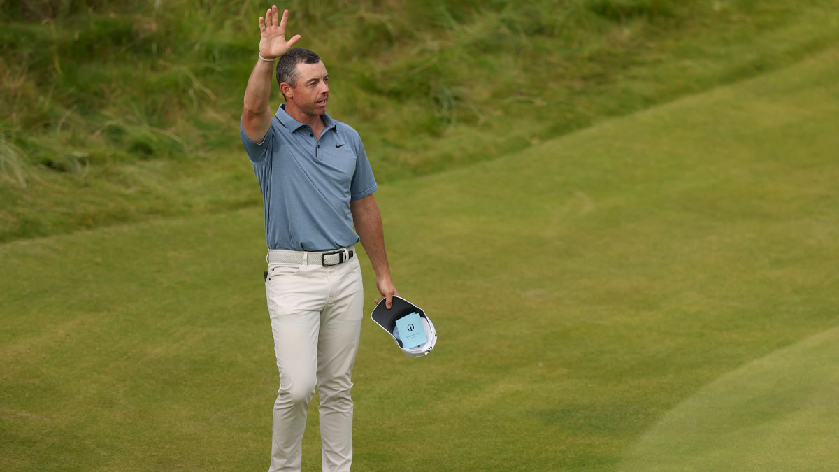 Rory McIlroy acknowledges the crowd after finishing the final round of The 153rd Open Championship golf tournament at Royal Portrush.