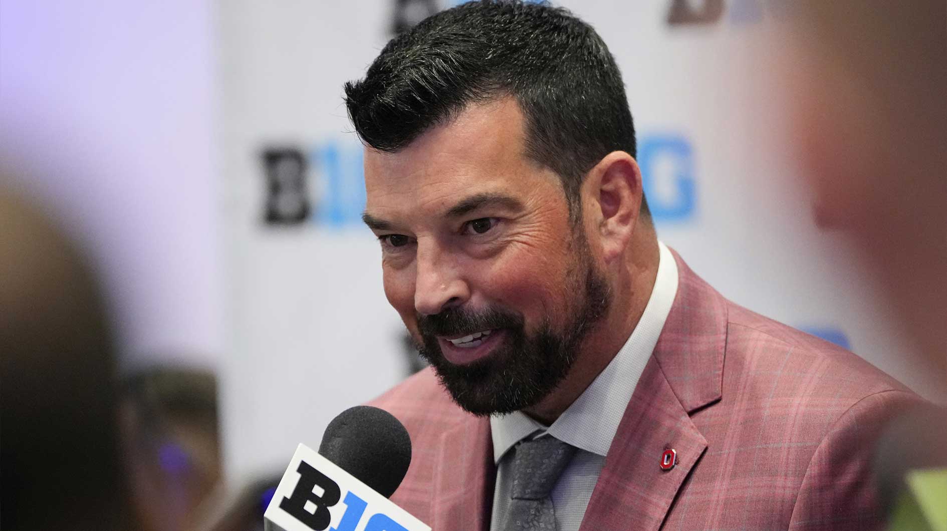 Ohio State head coach Ryan Day speaks to the media during the Big Ten NCAA college football media days at Mandalay Bay Resort.