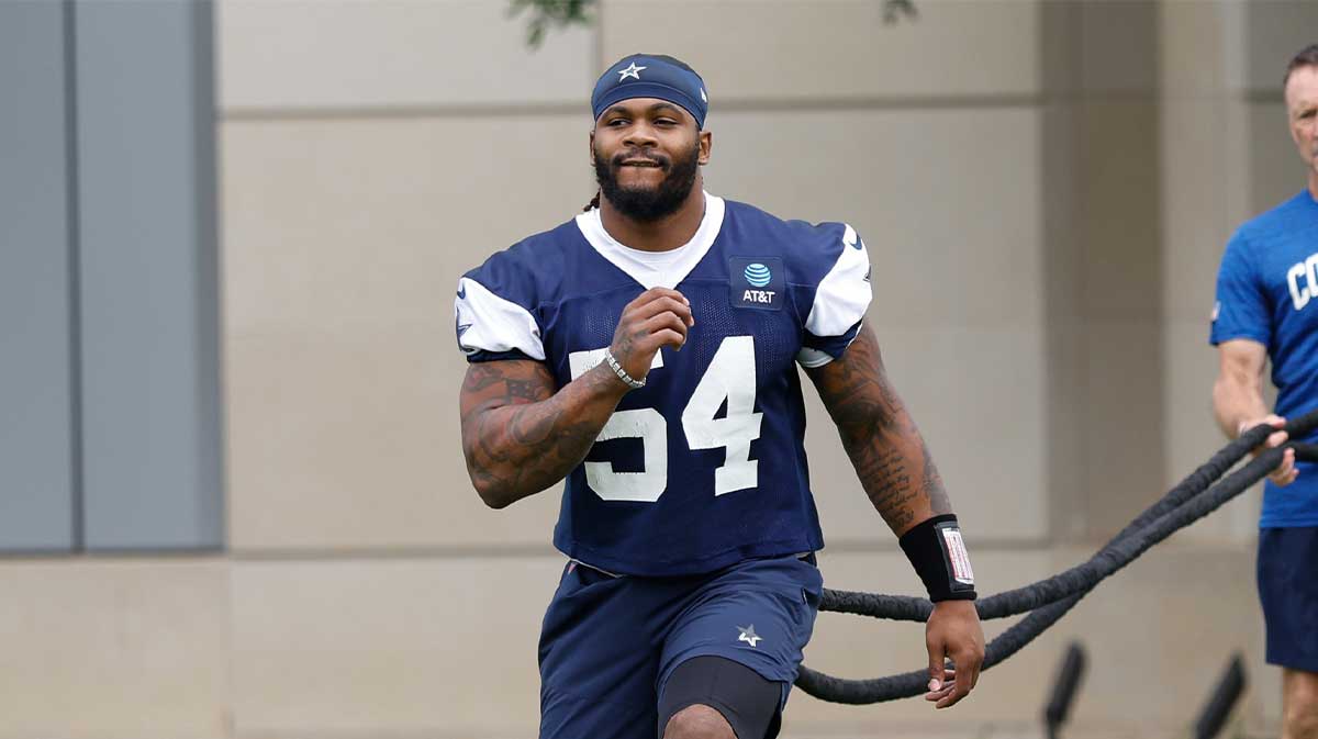 Dallas Cowboys defensive end Sam Williams (54) goes through a drill during practice at the Ford Center at the Star Training Facility in Frisco, Texas.