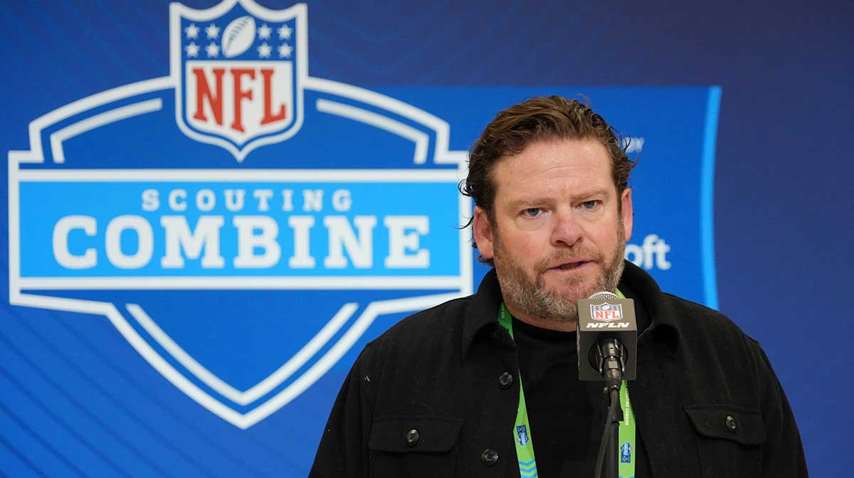 Seattle Seahawks general manager John Schneider speaks during the NFL Scouting Combine at the Indiana Convention Center.