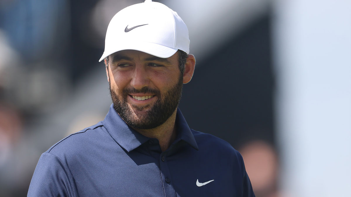 Scottie Scheffler on the first hole during the final round of The 153rd Open Championship golf tournament at Royal Portrush.