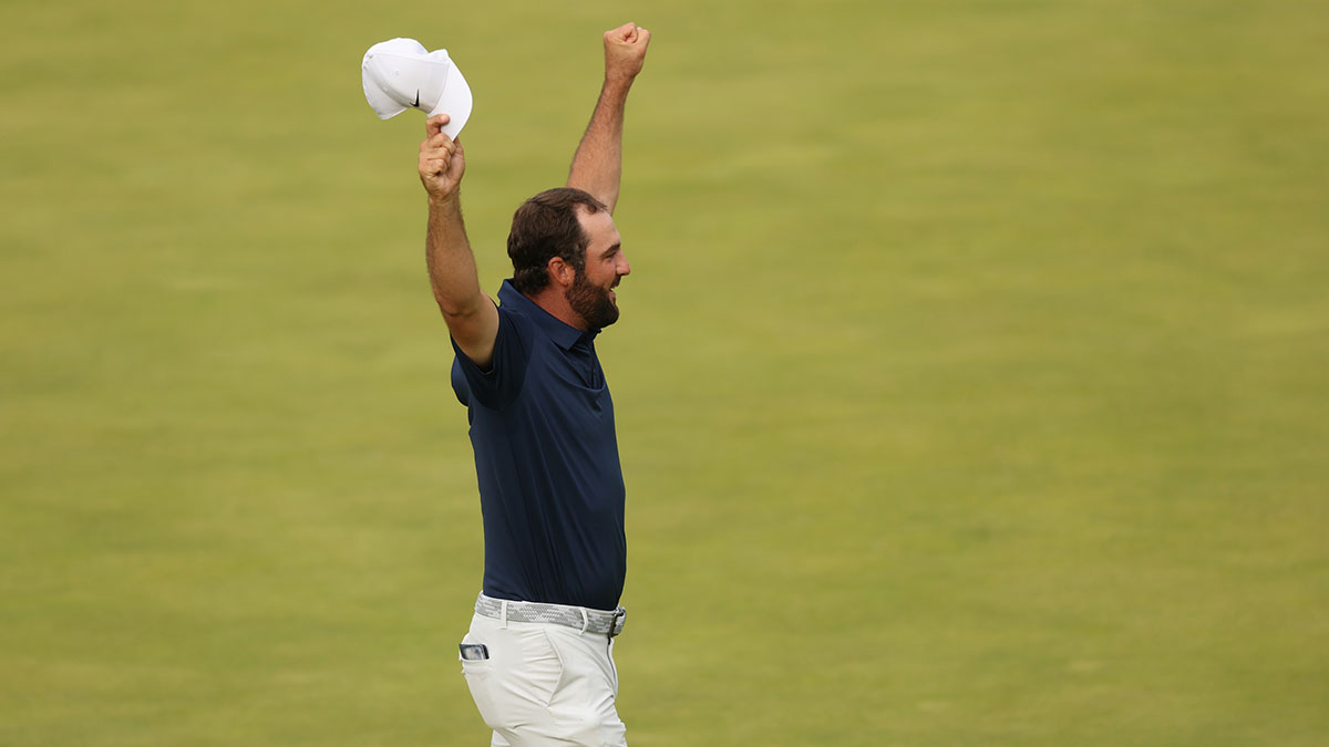 Scottie Scheffler celebrates after winning the 153rd Open Championship golf tournament at Royal Portrush