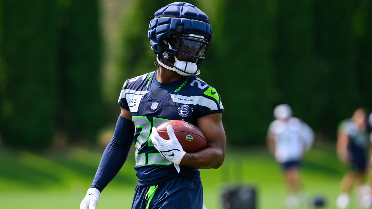 Seattle Seahawks running back Kenny McIntosh (25) during training camp at Virginia Mason Athletic Center.
