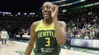 Seattle Storm forward Nneka Ogwumike (3) on the court after a win over the Golden State Valkyries at Climate Pledge Arena.