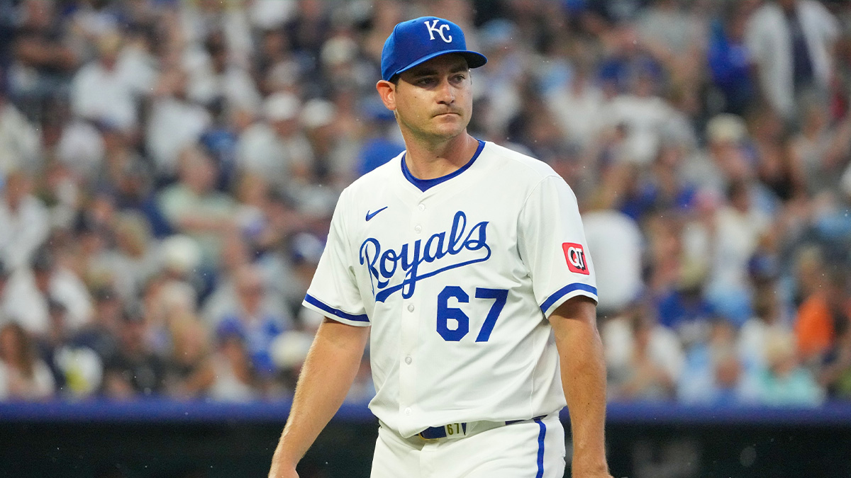 Kansas City Royals starting pitcher Seth Lugo (67) returns to the dugout against the New York Yankees after being replaced in the sixth inning at Kauffman Stadium.