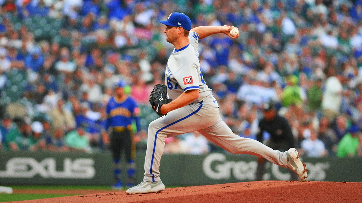 Kansas City Royals starting pitcher Seth Lugo (67) pitches to the Seattle Mariners during the first inning at T-Mobile Park.