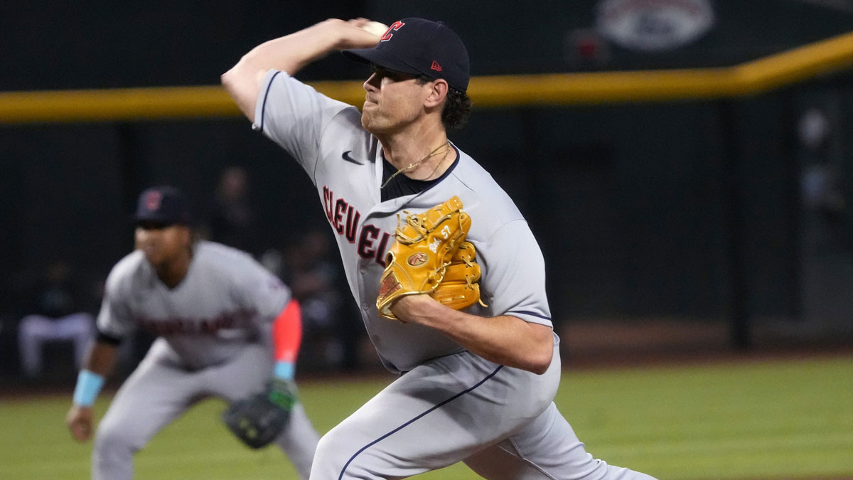 Cleveland Guardians' Shane Bieber (57) pitches against the Arizona Diamondbacks at Chase Field in Phoenix on June 17, 2023.