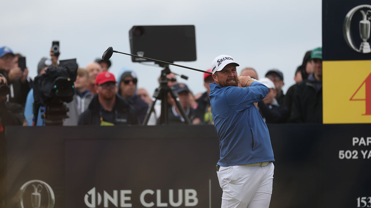 Shane Lowry tees off on the fourth hole during the first round of The 153rd Open Championship golf tournament at Royal Portrush.