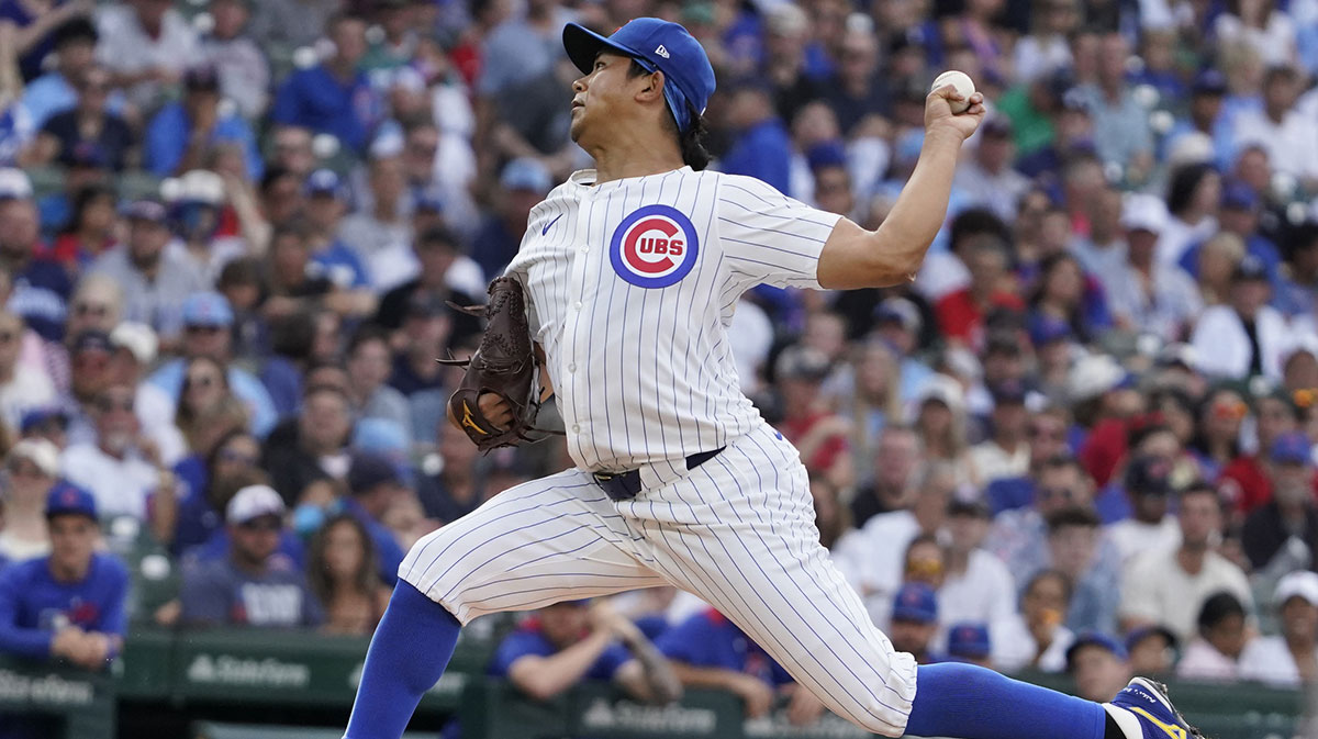 Chicago Cubs pitcher Shota Imanaga (18) throws the ball against the Boston Red Sox during the first inning at Wrigley Field.