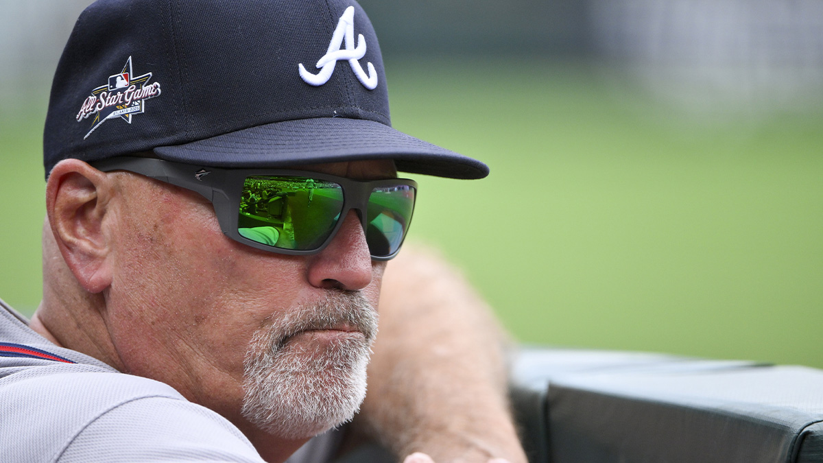 Atlanta Braves manager Brian Snitker (43) looks on during the second inning against the St. Louis Cardinals at Busch Stadium.