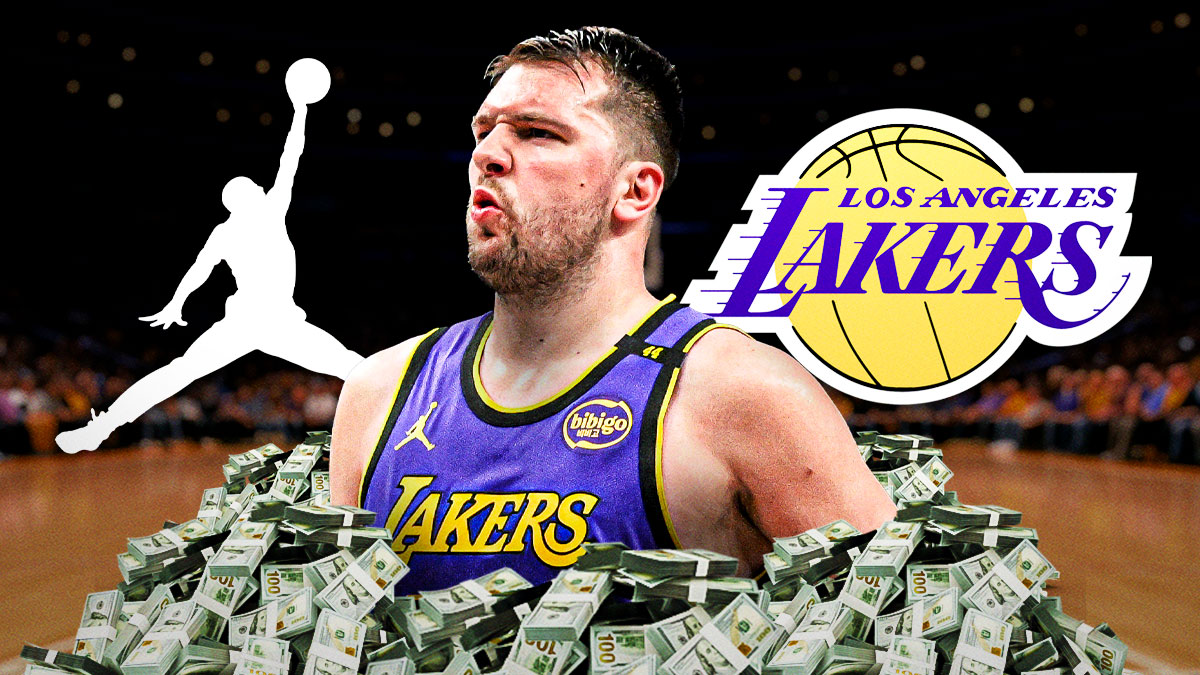 Lakers' Luka Doncic with Jordan Brand logo and money