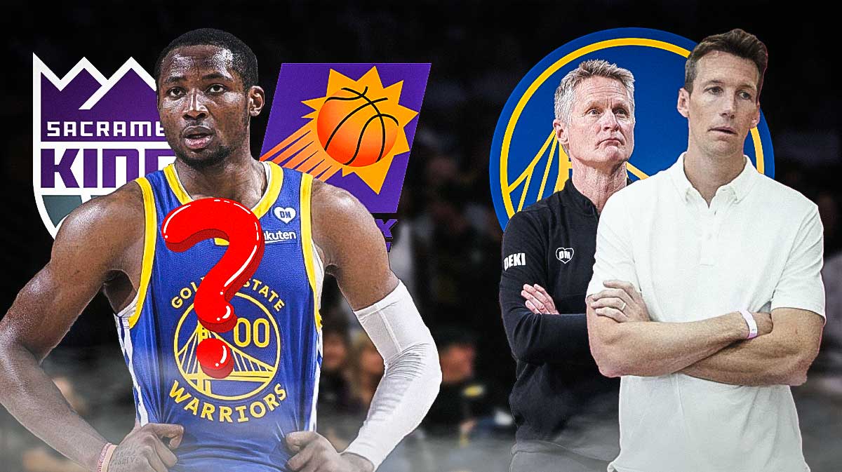 Warriors' Jonathan Kuminga with Steve Kerr andMike Dunleavy Jr.