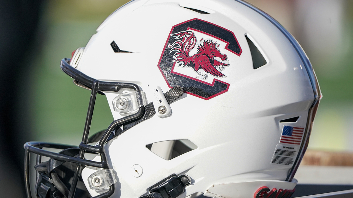 A general view of a South Carolina Gamecocks helmet against the Missouri Tigers during the first half at Faurot Field at Memorial Stadium.