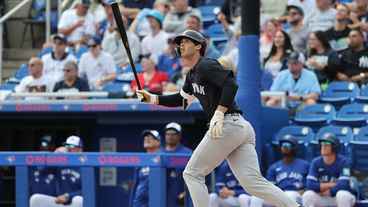 New York Yankees center fielder Spencer Jones (78) hits a home run during the sixth inning against the Toronto Blue Jays at TD Ballpark.