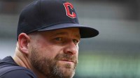 Jun 25, 2024; Baltimore, Maryland, USA; Cleveland Guardians manager Stephen Vogt (12) looks on the field during the first inning against the Baltimore Orioles at Oriole Park at Camden Yards. Mandatory Credit: Tommy Gilligan-Imagn Images