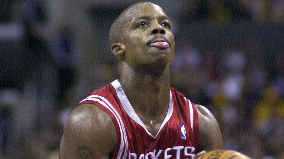 Houston Rockets guard Steve Francis shoots a free throw against the Los Angeles Lakers at the Staples Center. The Rockets defeated the Lakers 99-87.