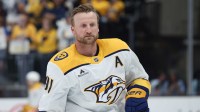 Nashville Predators center Steven Stamkos warms up before a game against the Utah Hockey Club at Delta Center.