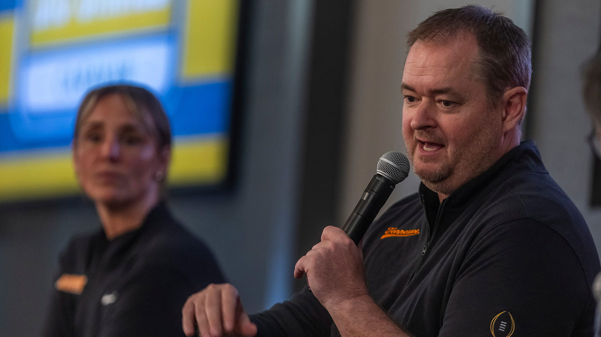 University of Tennessee Volunteers head football coach Josh Heupel speaks during the Nashville stop for University of Tennessee's 2025 Big Orange Caravan event Wednesday, April 30, 2025 at GEODIS Park.