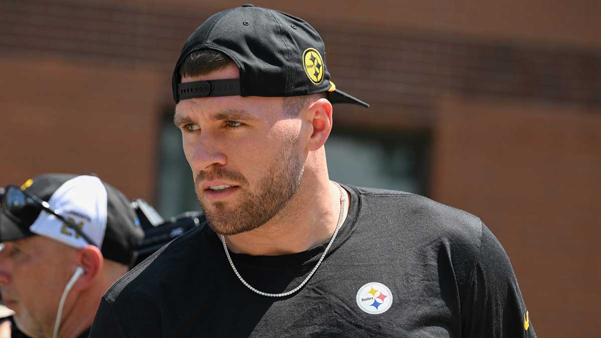 Pittsburgh Steelers linebacker T.J. Watt arrives to training camp