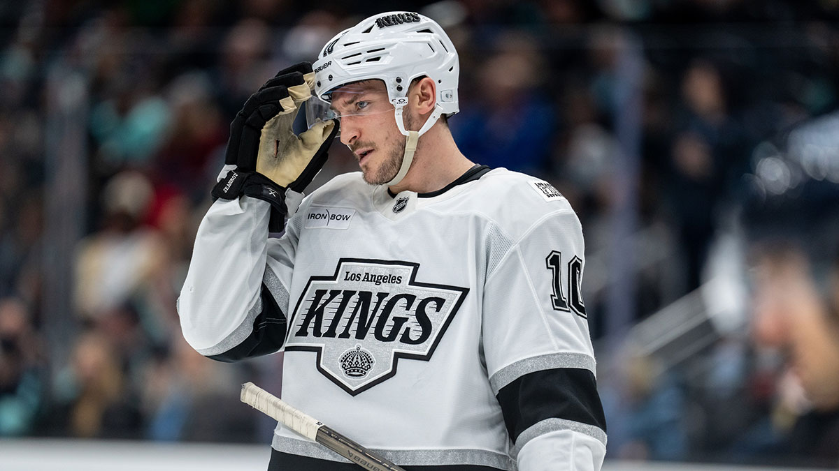 Los Angeles Kings forward Tanner Jeannot (10) is pictured during a game against the Seattle Kraken at Climate Pledge Arena.
