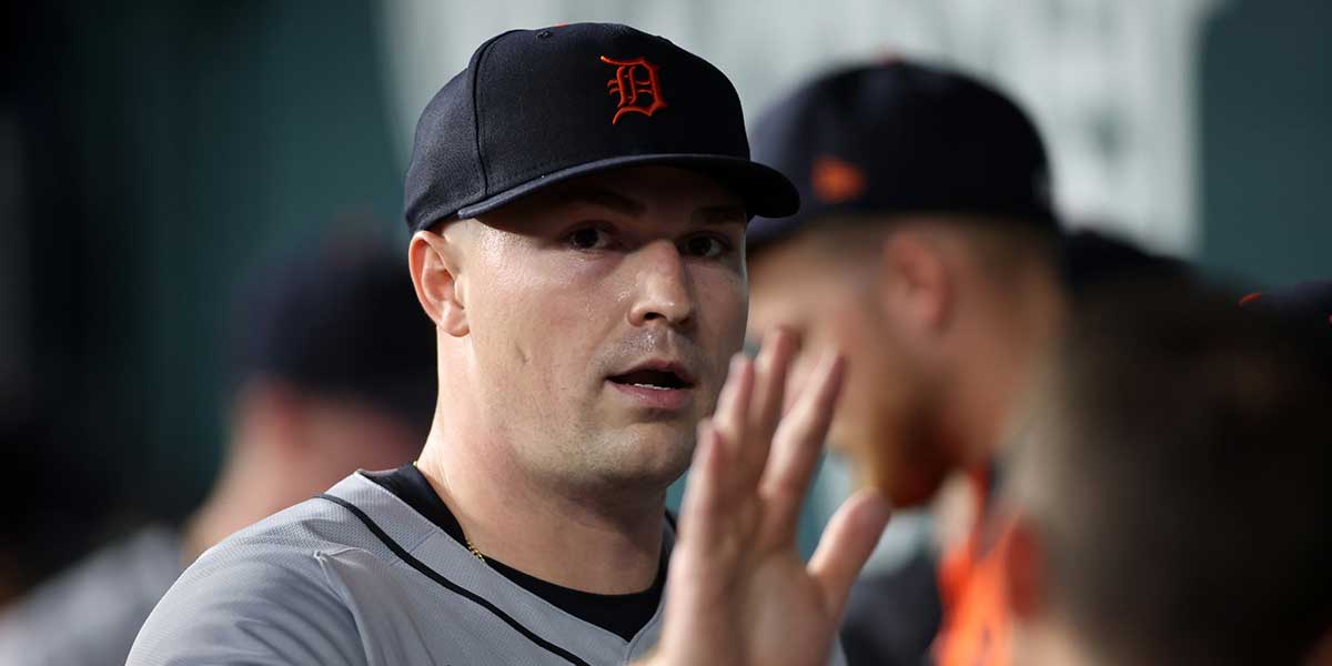 Detroit Tigers pitcher Tarik Skubal (29) is congratulated by his teammates in the dugout during the seventh inning against the Texas Rangers at Globe Life Field.