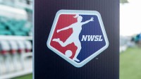 The NWSL logo is seen before a match between the Orlando Pride and the Kansas City Current at CPKC Stadium.