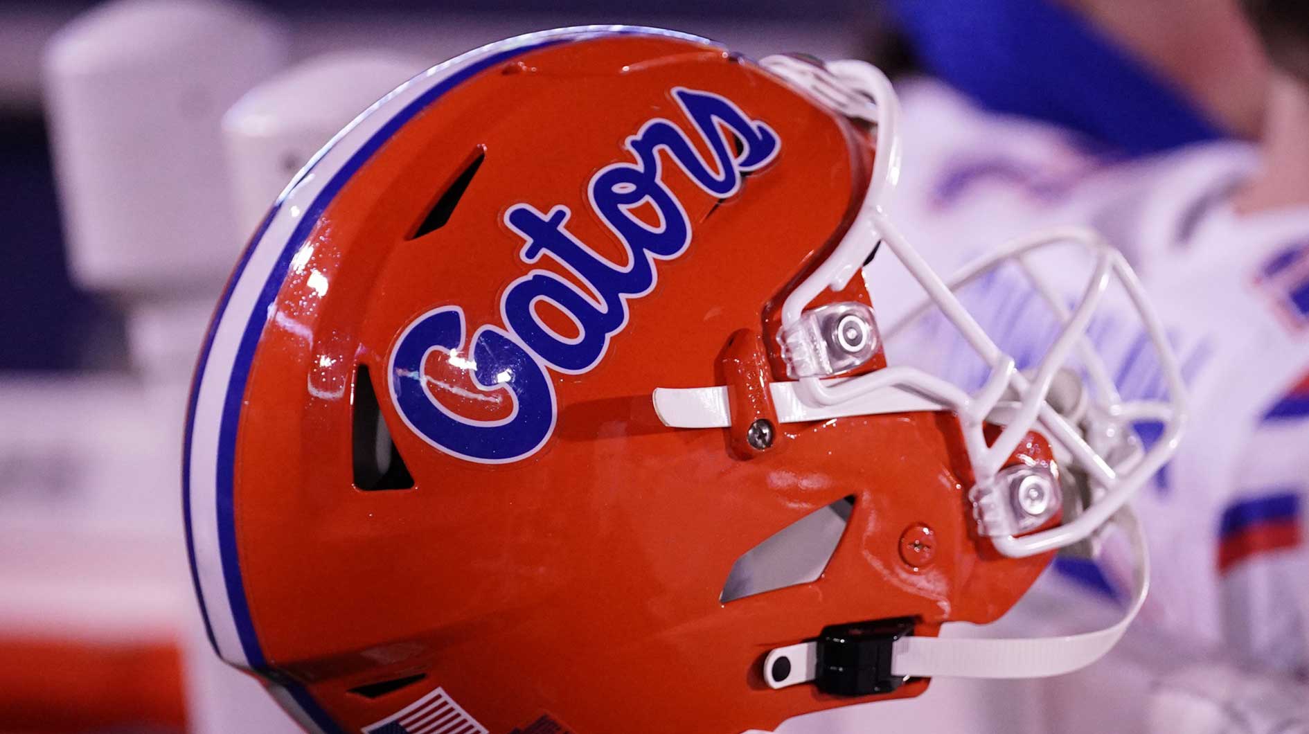 A general view of a Florida Gators helmet against the Missouri Tigers prior to a game at Faurot Field at Memorial Stadium.