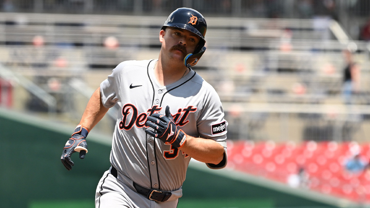 Detroit Tigers catcher Jake Rogers (34) rounds third base after hitting a three run home run Wednesday during the first inning at Nationals Park.