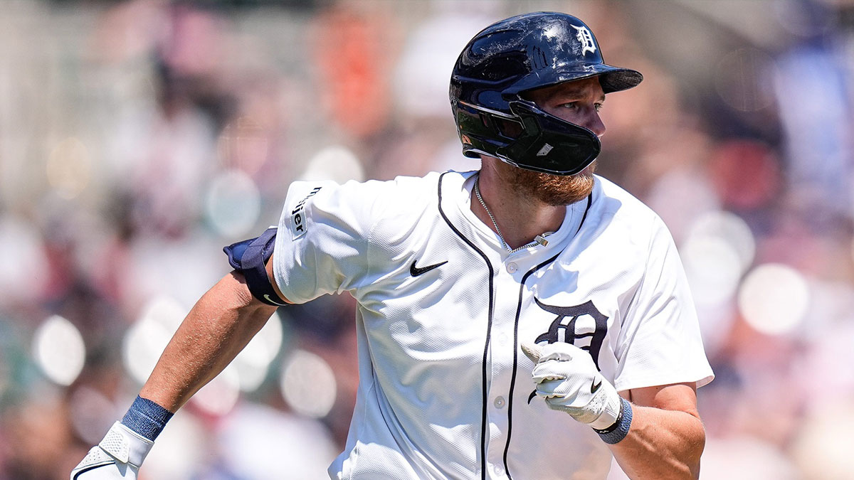 Detroit Tigers center fielder Parker Meadows (22) runs after batting against Toronto Blue Jays during the sixth inning.