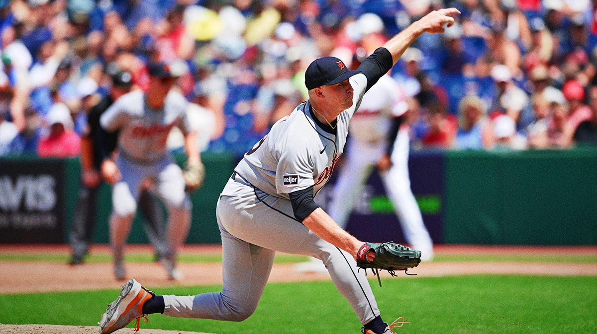 Detroit Tigers starting pitcher Tarik Skubal (29) throws a pitch during the fourth inning against the Cleveland Guardians at Progressive Field.