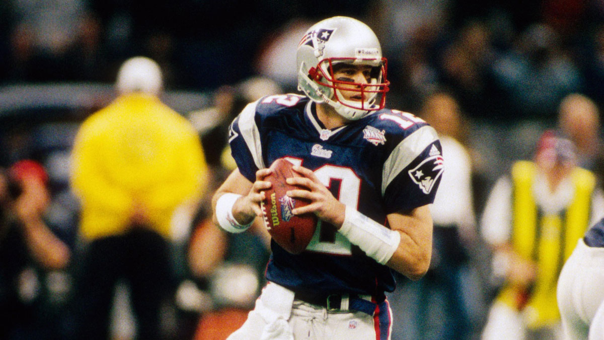 New England Patriots quarterback (12) Tom Brady in action against the St. Louis Rams during Super Bowl XXXVI at the Superdome. The Patriots defeated the Rams 20-17 and Brady was named the games most valuable player.