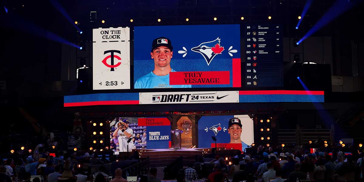 Trey Yesavage is drafted by the Toronto Blue Jays with the 20th pick during the first round of the MLB Draft at Cowtown Coliseum. Nimmala
