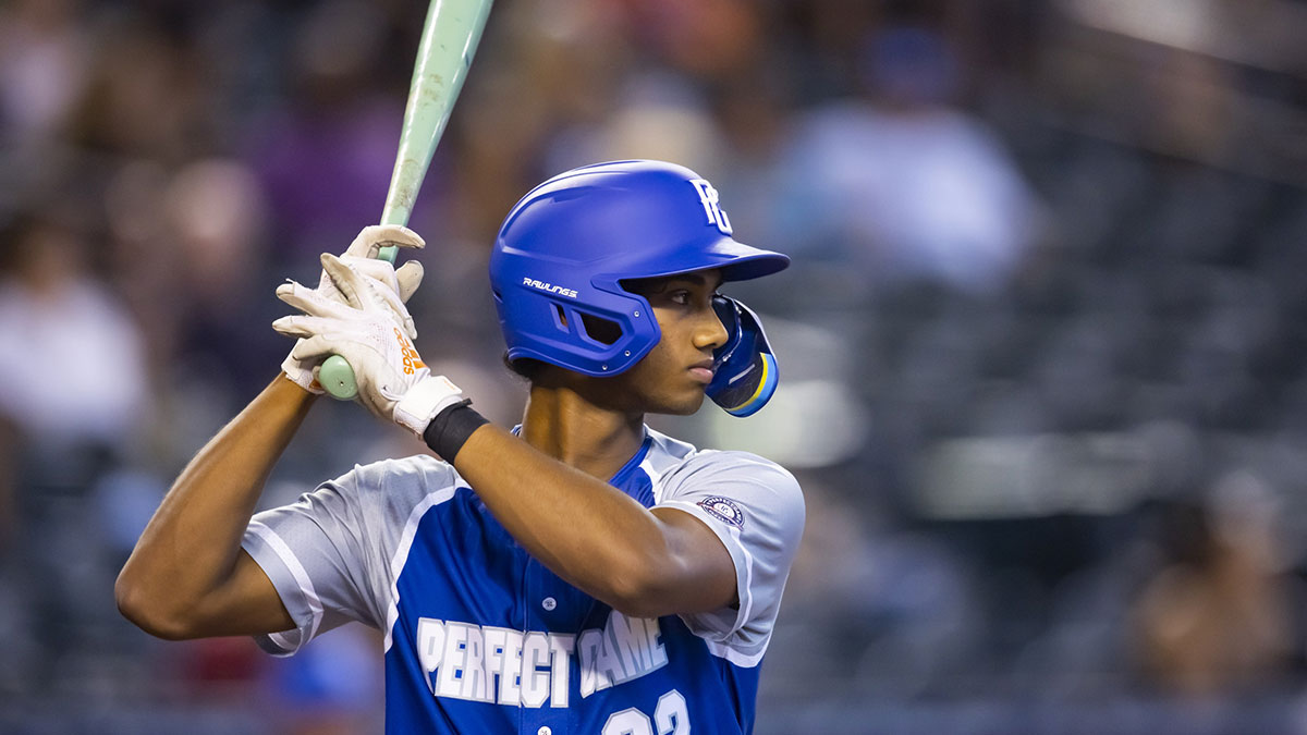 East infielder Arjun Nimmala (22) during the Perfect Game All-American Classic high school baseball game at Chase Field. Yesavage Rojas