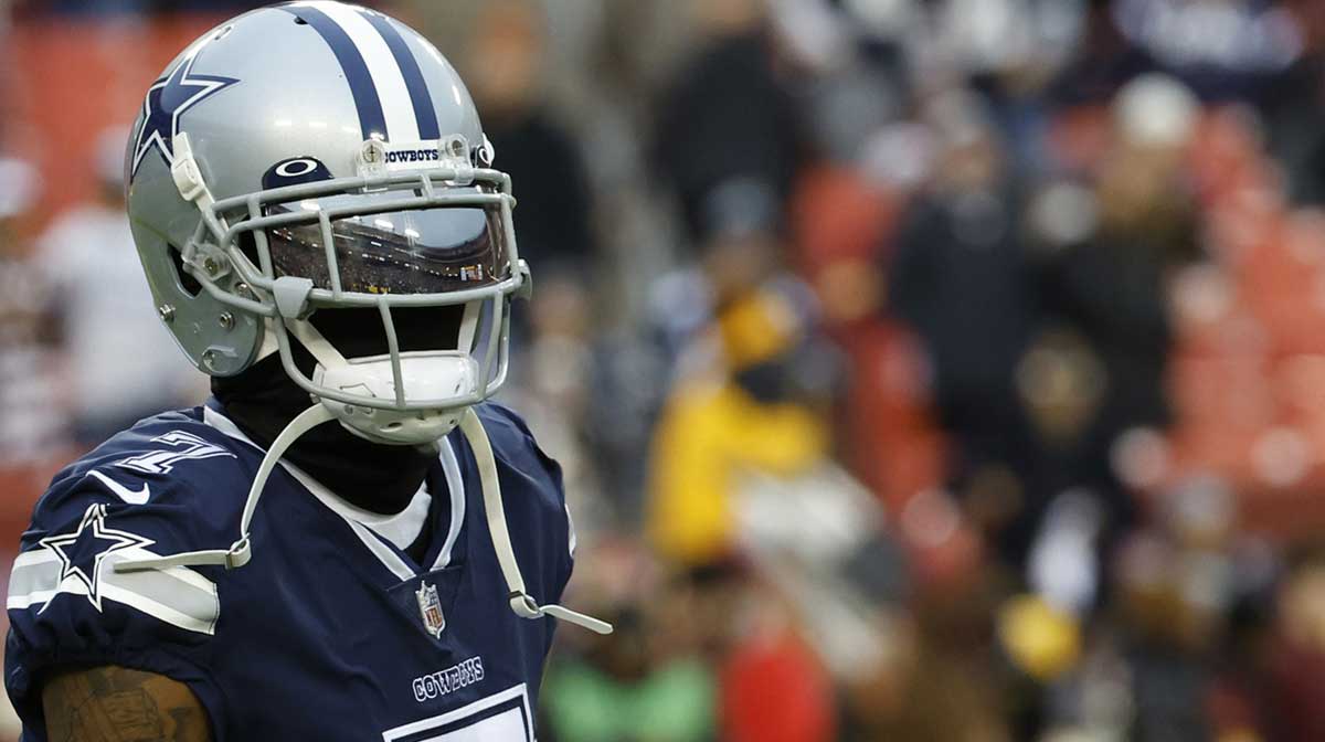Dallas Cowboys cornerback Trevon Diggs (7) stands on the field during warmups prior to the Cowboys' game against the Washington Commanders at FedExField