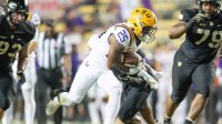 Trey Holly (25) runs the ball as the LSU Tigers take on the the Army Black Knights in Tiger Stadium in Baton Rouge, Louisiana, October. 21, 2023.