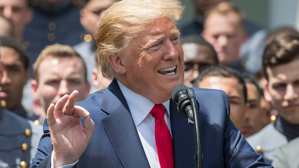 President Donald Trump speaks during the ceremony to present the Commander in Chief s Trophy at a White House event with the Army Black Knights in the Rose Garden.