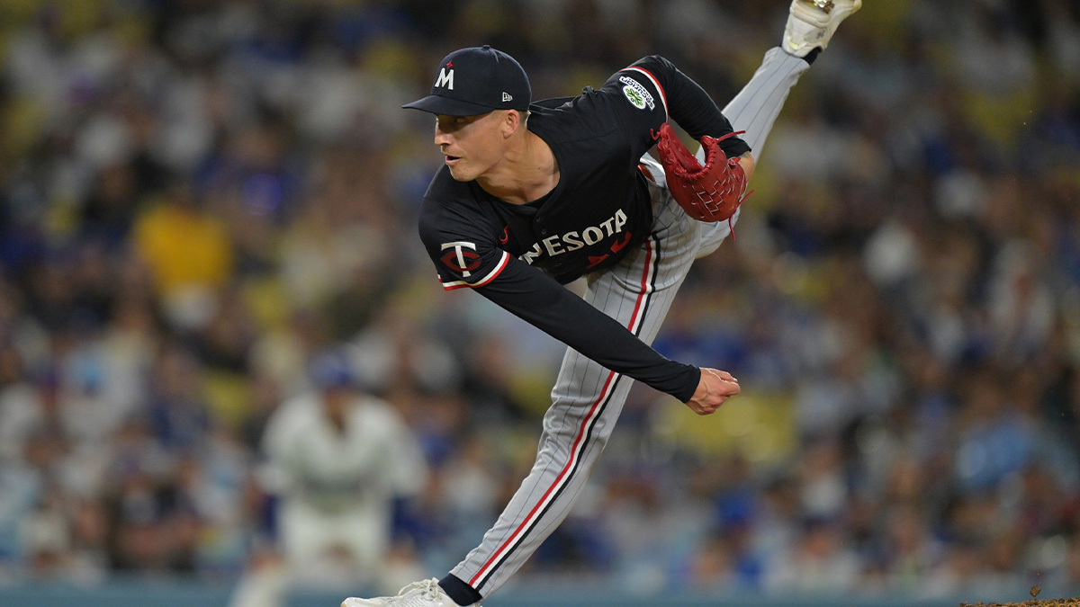 Minnesota Twins relief pitcher Griffin Jax (22) delivers to the plate during the seventh inning against the Los Angeles Dodgers at Dodger Stadium.