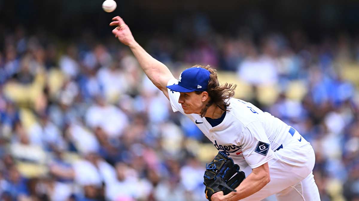 Apr 27, 2025; Los Angeles, California, USA; Los Angeles Dodgers pitcher Tyler Glasnow (31) throws during the first inning against the Pittsburgh Pirates at Dodger Stadium.