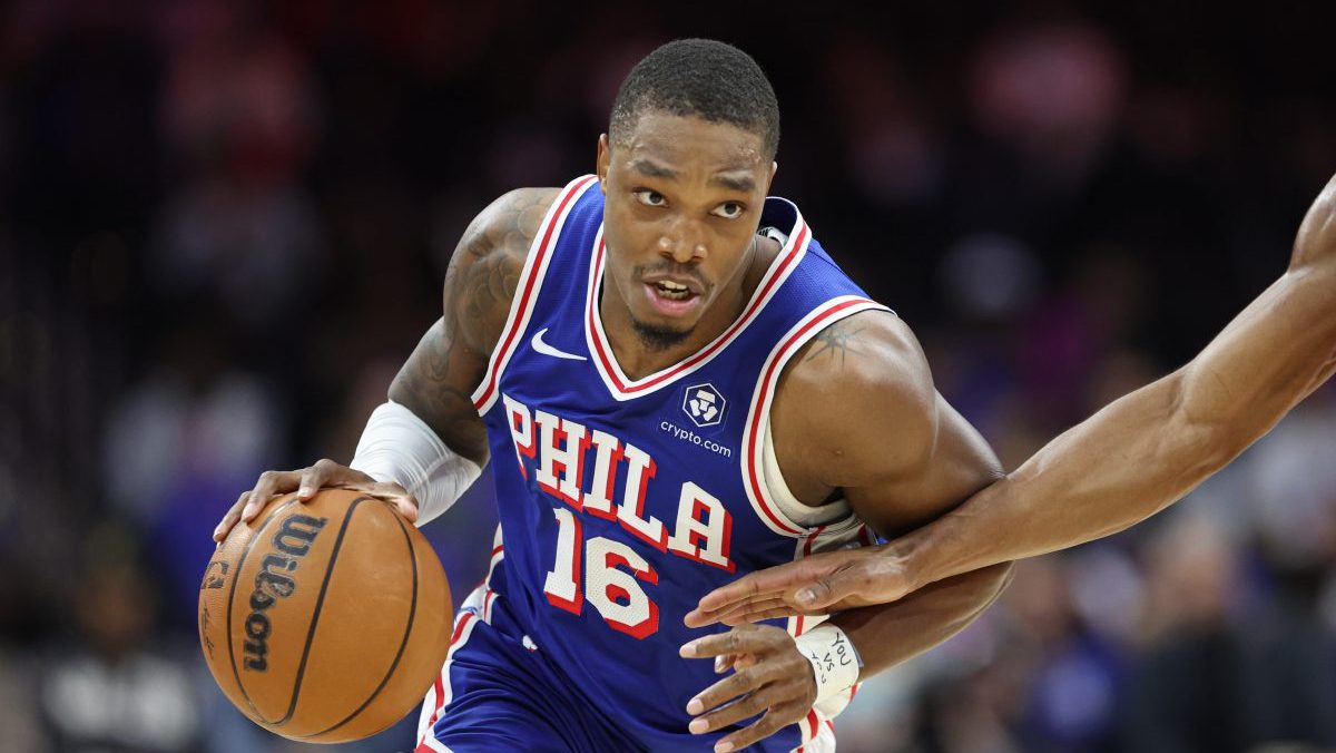 Philadelphia 76ers guard Lonnie Walker IV (16) dribbles the ball against the Toronto Raptors during the second quarter at Wells Fargo Center.
