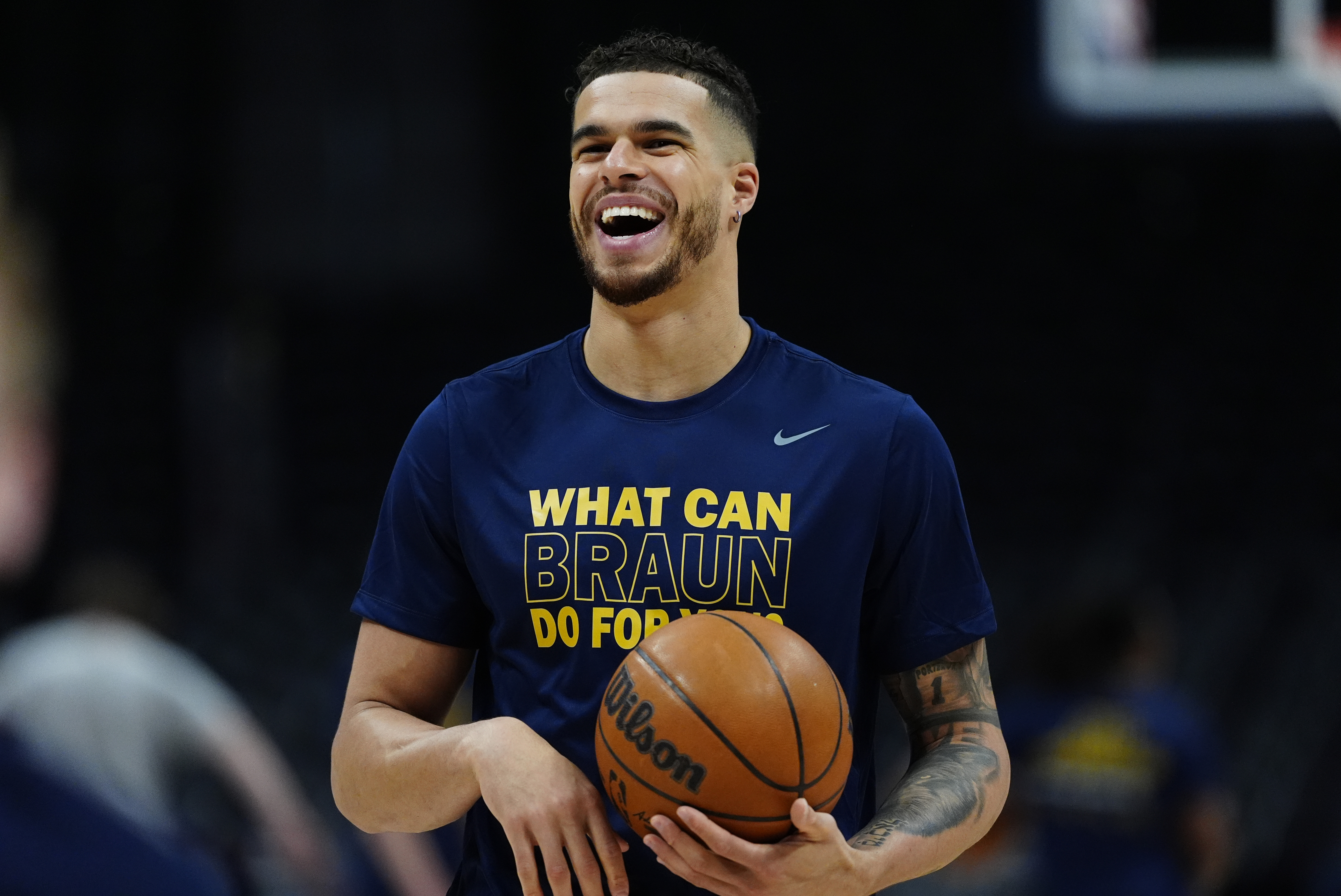 Denver Nuggets forward Michael Porter Jr. (1) reacts before the game against the Memphis Grizzlies at Ball Arena.