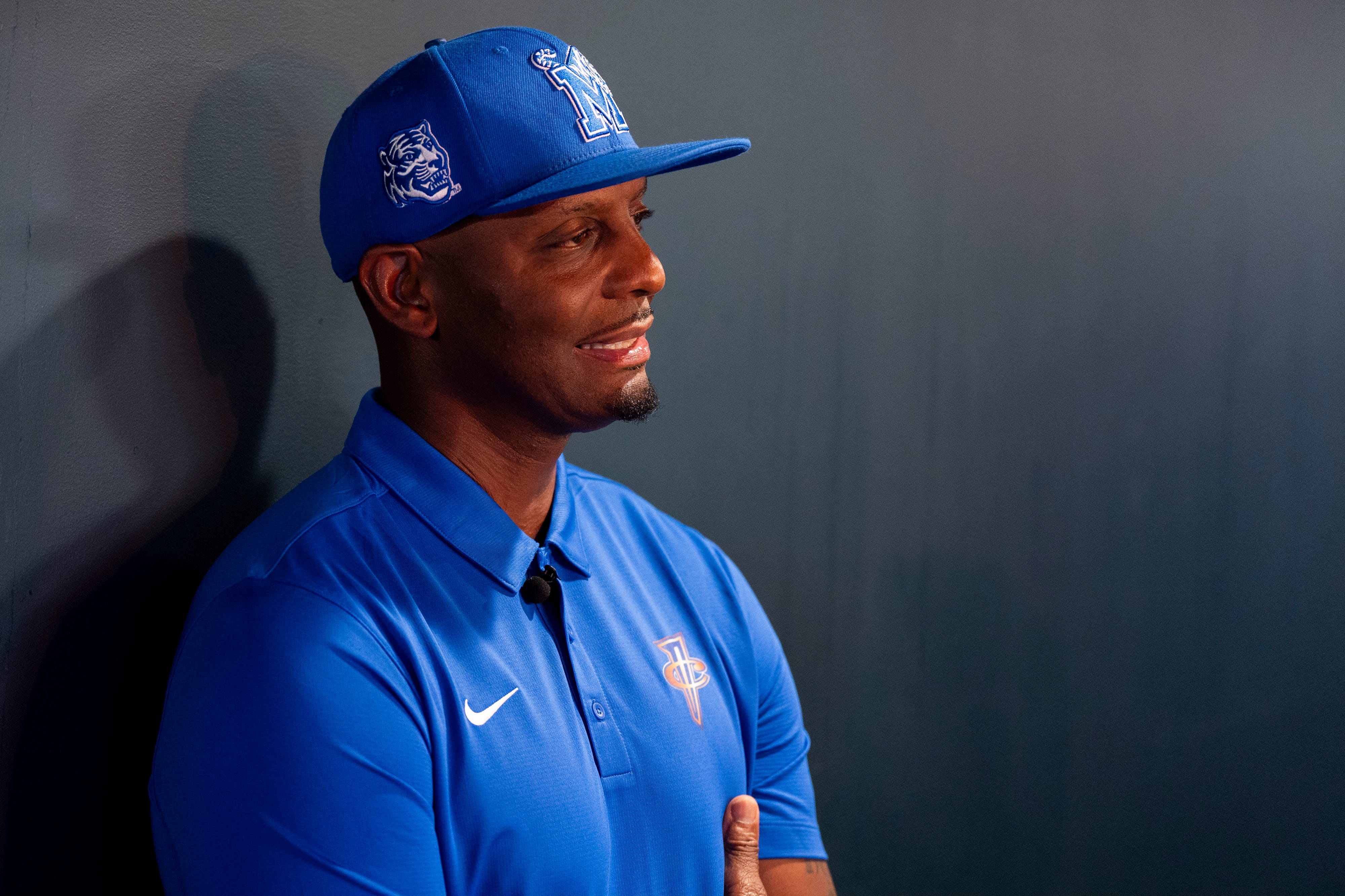 Memphis men’s basketball head coach Penny Hardaway before he takes the stage during the first stop of the “Tigers On Tour” series at Owners Box Sports Grill in Lakeland, Tenn., on June 17, 2025.