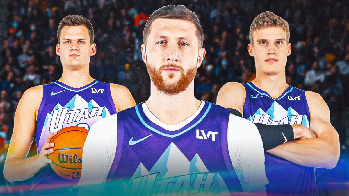 Walker Kessler, Jusuf Nurkic, and Lauri Markkanen in Spurs uniforms