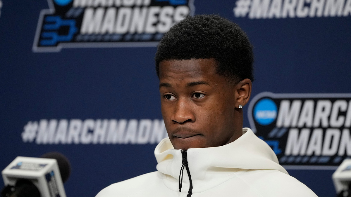 Baylor Bears guard VJ Edgecombe (7) during the press conference at Lenovo Center.