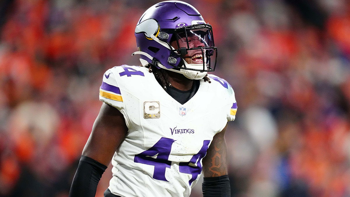 Minnesota Vikings safety Josh Metellus (44) reacts in the second quarter against the Denver Broncos at Empower Field at Mile High.