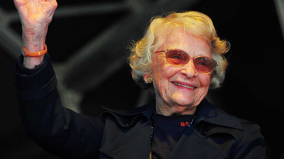 Chicago Bears owner Virginia McCaskey waves during the 2011 NFL International Series fan rally